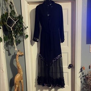 Elegant Black Women's Coat with Sequin Trim